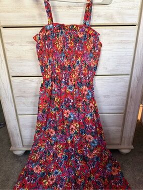 Women’s Red Floral Smocked Maxi Dress